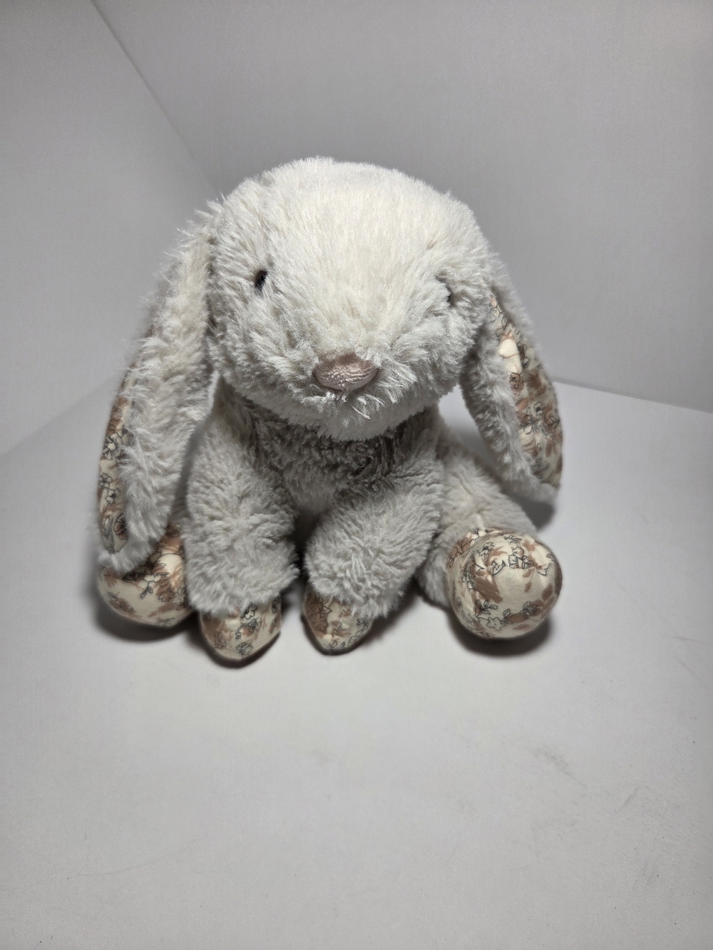 Apricot Lamb Floral Ear Bunny Rabbit Plush Stuffed Animal Beige Grey 8"